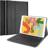 Cazy tablet Hoes met Toetsenbord geschikt voor iPad 9e generatie (2021) 10.2 inch / 8e generatie (2020) 10.2 inch / 7e generatie (2019) 10.2 inch - QWERTY Spanish Bluetooth Keyboard Case - Zwart