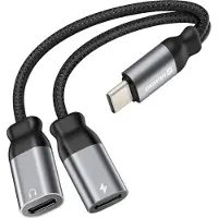 Swissten Textile Dual USB-C Adapter – USB-C naar 2× USB-C – Opladen & Data – 0,12 m – Zwart – 73502302