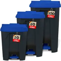 Floordirekt Olaf Afvalemmer - Afvalemmer voor Keuken en Kantoor - Afvalscheidingssysteem - Pedaalemmer met Opstapmechanisme - Blauw - 80 L