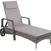 TecTake Ligstoel - zonnebed - wicker - verstelbare rugleuning – grijs - 200 x 70 x 33 cm - 404588