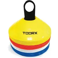 Toorx Fitness Pionnen - Trainingshoedjes - Agility Cones Set van 24 stuks - met houder - Geel/Rood/Wit/Blauw
