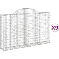 vidaXL Gabionen met boogvorm, 9 stuks, 200x30x120/140 cm, verzinkt staal