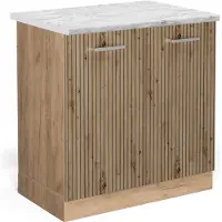 Vicco R-Line Wastafelkast – 80 cm WB Marmer Artisanaal eiken