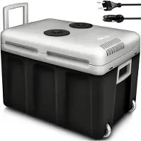 Tillvex Elektrische koelbox 40 l met wieltjes, mini-koelkast, 230 V en 12 V, voor camping met auto, koelt en verwarmt, eco-modus (antraciet)