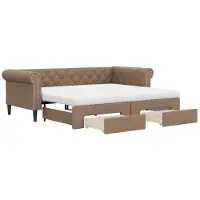 vidaXL Slaapbank met onderschuifbed en lades 90x200 cm kunstleer