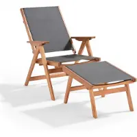 Oviala - Ontspannende houten eucalyptus fauteuil met zwarte voetenbank - Sisco