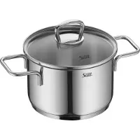 Silit Kookpan Set Inductiekookpannen 10st Glazen Deksel Allicante Roestvrij Staal, Pan + steelpan, Zilver