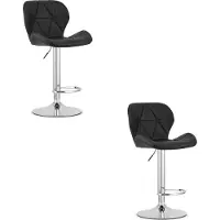 Leobert Set van 2 Barkrukken WEST – Kunstleer Zwart, Chromen Basis, Rugleuning, Verstelbare Hoogte, 360° Draaibaar, Comfortabele Voetsteun, Antislip Onderstel, Modern Design, Max. 110 kg