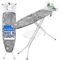 Kadax Inklapbare Strijkplank, 120 x 38 cm, Met Stopcontact en Antislip Voeten, in Hoogte Verstelbaar (Grijs)