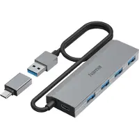 Hama 00200138, USB-hub, 4-poorts, grijs