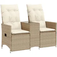 vidaXL Tuinbank 2-zits verstelbaar met tafel poly rattan beige