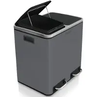 Karat Afvalbak Keuken Felix - 2 × 15 L - Donkergrijs - 2-Voudig Afvalscheidingssysteem - Pedaalemmer Keuken - Soft-Close & Luchtdicht - Kunststof Binnenemmer - Met Klapdeksel
