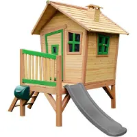 Axi Robin Speelhuis op palen & grijze Glijbaan | Speelhuisje voor de tuin / buiten in bruin & groen van hout | Speeltoestel voor kinderen