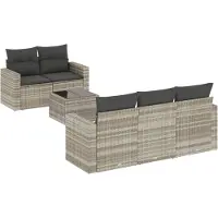 vidaXL 6-delige Loungeset met kussens poly rattan lichtgrijs