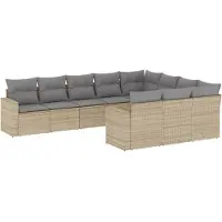 vidaXL 10-delige Loungeset met kussens poly rattan beige