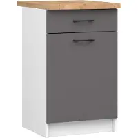 Akord Keukenkast modulaire OLIWIA S50 met Verkblad / Onderkast met 1 Deur en 1 Lade / Furniture Factory / Wit - Grafietgrijs / 50 x 85 x 46 cm