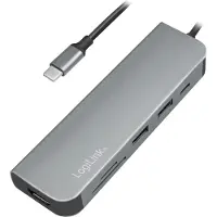 Logilink UA0343, USB-C 6-in-1 multifunctionele hub, zilver