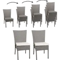 MCW Set van 2 polyrotan stoelen -G19, balkonstoel, tuinstoel, stapelbaar ~ grijs, kussens crème