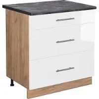 Vicco Keukenonderkast Fame-Line Wit Hoogglans 80 cm met 3 laden, WB Antraciet, Model 46043