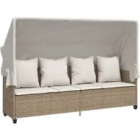 vidaXL - Ligbed - met - luifel - en - kussen - poly - rattan beige