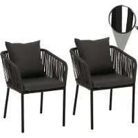 Mendler Set van 2 tuinstoelen -N41, armleuning voor buiten, weerbestendig aluminium touwvlechtwerk Rope ~ antraciet, donkergrijs kussen