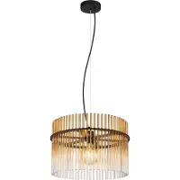 Globo Lighting Zwarte hanglamp Gorley met amberglas Ø 40cm