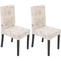 Mendler Set van 2 eetkamerstoelen Keukenstoel Littau ~ textiel met belettering, crème, donkere poten