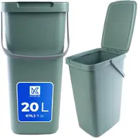 Kadax Afvalemmer, met deksel en handvat, van plastic, vuilnisemmer, voor afvalscheiding, rechthoekig, met klapdeksel, groen, 20 l
