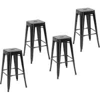 HOMCOM Set van 4 stapelbare barkrukken, industriële barkruk met voetsteun, zithoogte 76 cm, zwart metaal