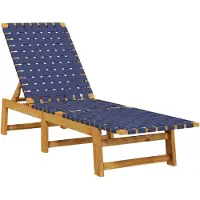vidaXL Ligbed met tafel massief acaciahout en stof donkerblauw