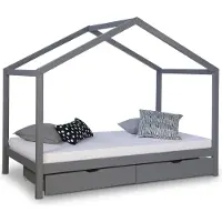 Homestyle4u Kinderbed 90x200cm - Huisbed met Matras - Grijs