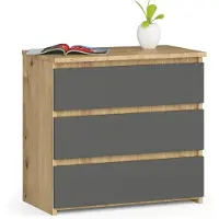 Akord Nachtkastje CL3 met 3 Lades / Furniture Factory / Artisan Eik - Grafietgrijs / 60 x 57 x 35 cm
