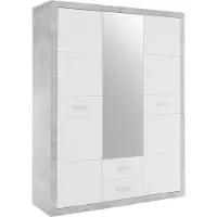 Emob Kledingkast Storck 151cm 3 deuren & 2 lades & spiegel - beton/wit