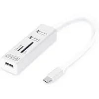 Digitus DA-70243 DA-70243 USB-hub 3 poorten USB-A, SD, Micro-SD USB 2.0 480 MBit/s Met USB-C stekker, Met aluminium behuizing, Met OTG-functie, Met ingebouwde