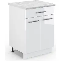 Vicco Keukenonderkast Fame-Line Wit Hoogglans 60 cm met lade, WB Marmer, Model 46384