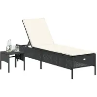 vidaXL Zonnebed met tafel en kussen, zwart, van polyrotan