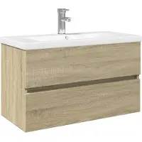 vidaXL 2-delige Badkamermeubelset keramiek en bewerkt hout