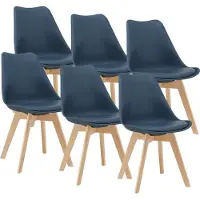 En.casa Eetkamerstoel 'Fläten', set van 6, gestoffeerde stoel, kunstleer, blauw