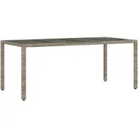 vidaXL Tuintafel met glazen blad 190x90x75 cm poly rattan grijs