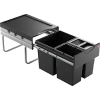 Hailo Tandem RB afvalsysteem vanaf kastbreedte 40cm zwart 35 liter (18 + 2x 8.5, 1x 8.5L met deksel)