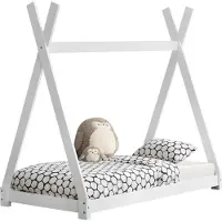 En.casa Juniorbed - Tipi met bedbodem 80x160cm - wit mat gelakt