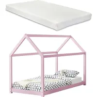 En.casa Kinderbed huisbed 200x90 met matras roze