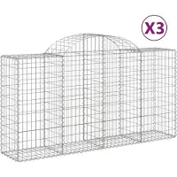 vidaXL Gabionen met boogvorm, 3 stuks, 200x50x100/120 cm, verzinkt staal