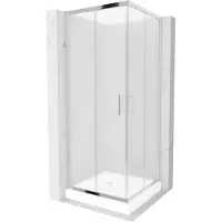 Mexen Rio vierkante douchecabine 80 x 80 , matglas, chroom + Rio douchebak, wit - 860-080-080-01-30-4510