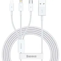 Baseus Superior, 1,5 meter, USB-A, USB-C/Micro USB-A/Lightning, USB 2.0, 0,48 Gbit/s, wit