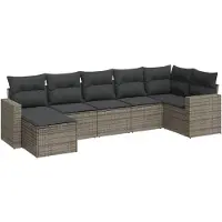 vidaXL 7-delige Loungeset met kussens poly rattan grijs