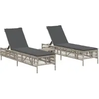 vidaXL Ligbedden 2 st met tafel poly rattan lichtgrijs