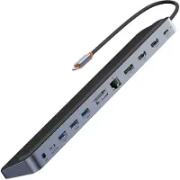 Baseus - EliteJoy - Gen2 universele USB HUB 12in1 met USB-C kabel 25cm notebookstandaard USB-A / USB-C / DP / HDMI / SD / TF / RJ45 / 3,5 mm jack / PD 100W grijs - (WKSX030213)