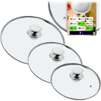 Kadax Pandekselset, universeel deksel van glas met handvat, hittebestendige dekselset in verschillende maten, pannendekselset, glazen deksel voor pan, 22 + 26 + 30 cm, zilveren handgreep