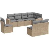 vidaXL 8-delige Loungeset met kussens poly rattan beige